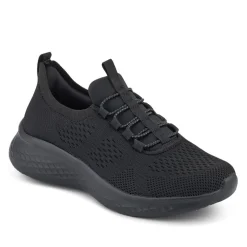 Wide Fit Easy Step In Bungee Lace Trainers - Black
