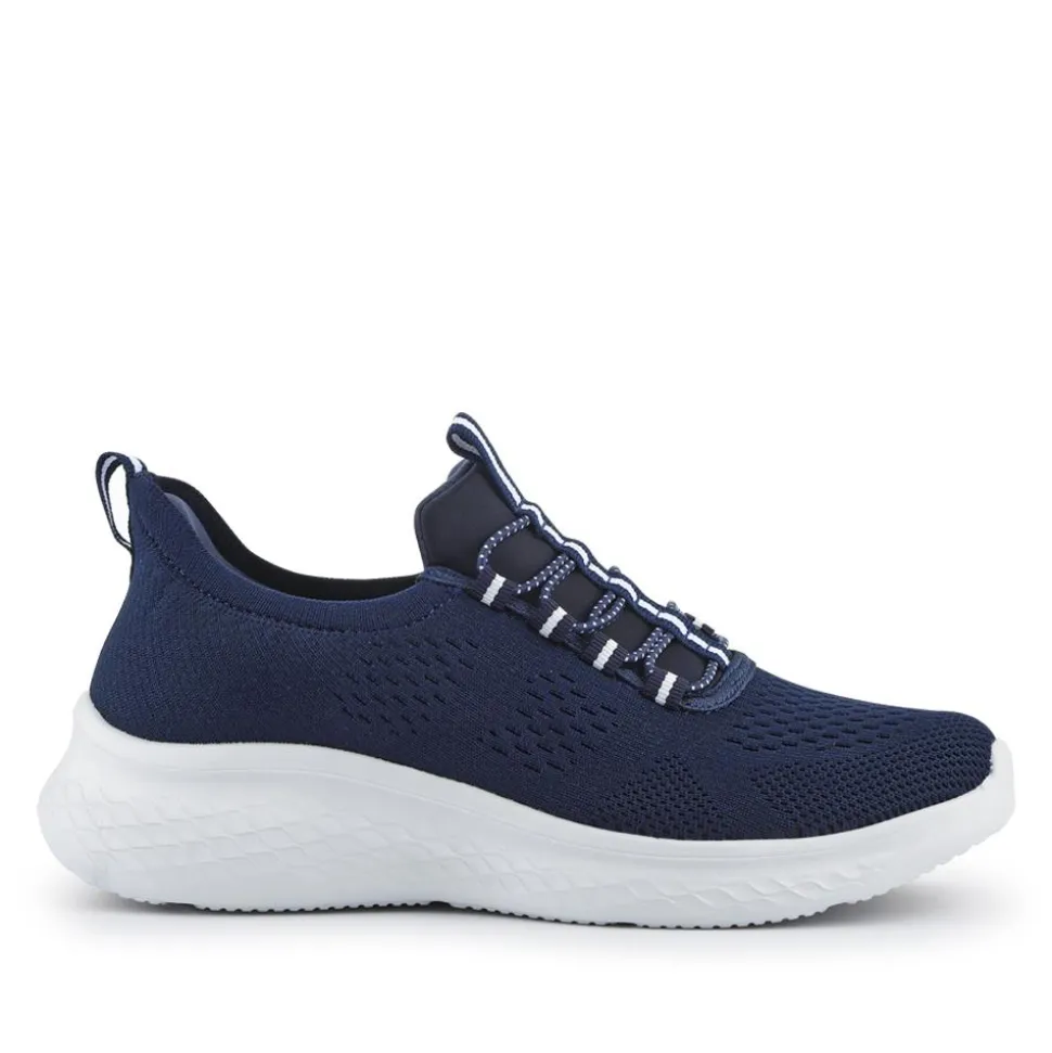 Wide Fit Easy Step In Bungee Lace Trainers - Navy