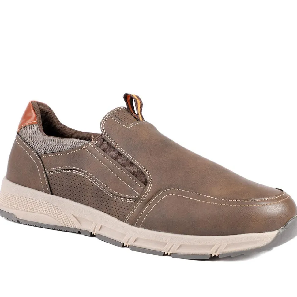 Wide-Fit Elasticated Slip On Shoes - Dark Brown