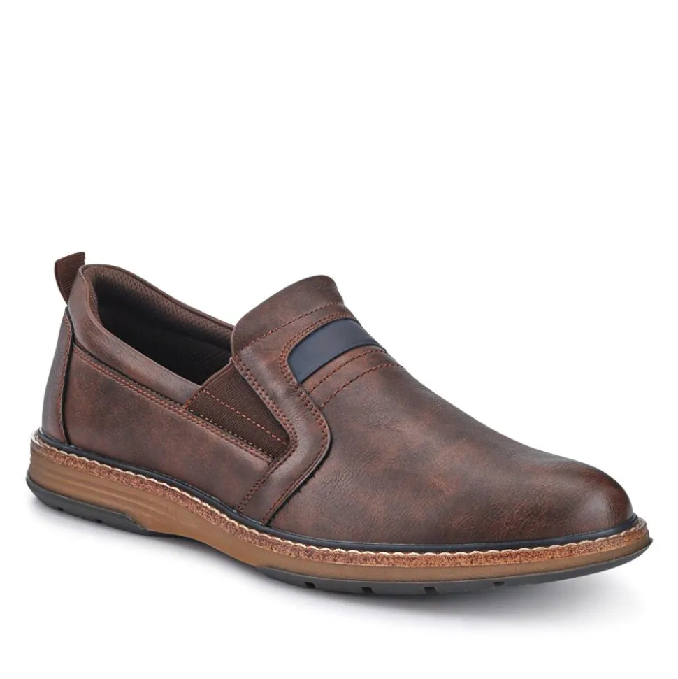 Wide Fit Elasticated Slip-On Shoes - Dark Brown
