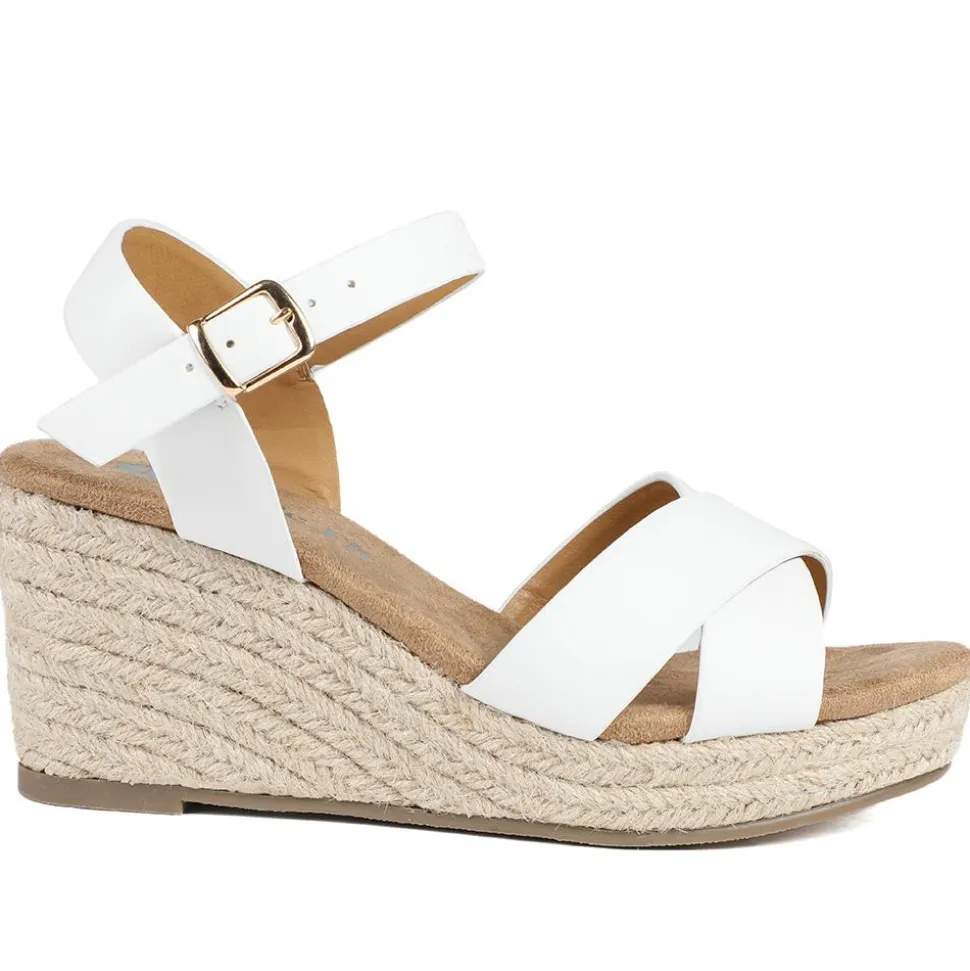 Wide Fit Espadrille Wedge Sandals - White