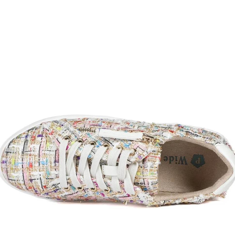 Wide Fit Fabric Zip & Lace Trainers - Multi