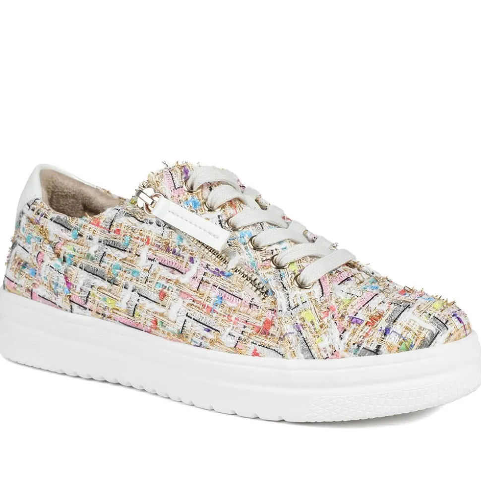 Wide Fit Fabric Zip & Lace Trainers - Multi