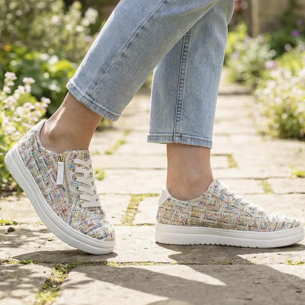 Wide Fit Fabric Zip & Lace Trainers - Multi