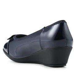 Wide Fit Flexible Wedge Heel Slip On Shoes - Navy Patent