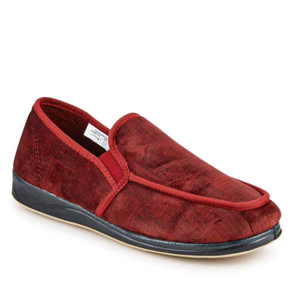 Wide Fit Grip Sole Slippers - Burgundy