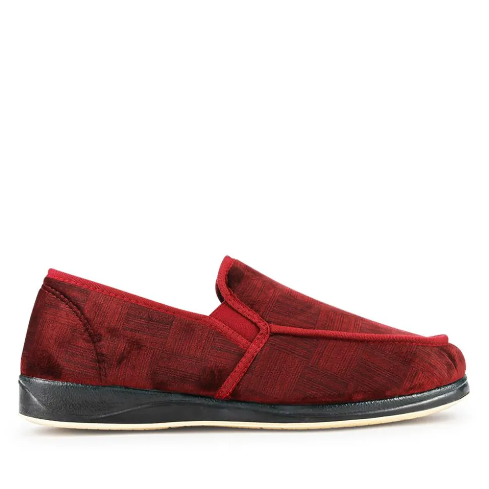 Wide Fit Grip Sole Slippers - Burgundy