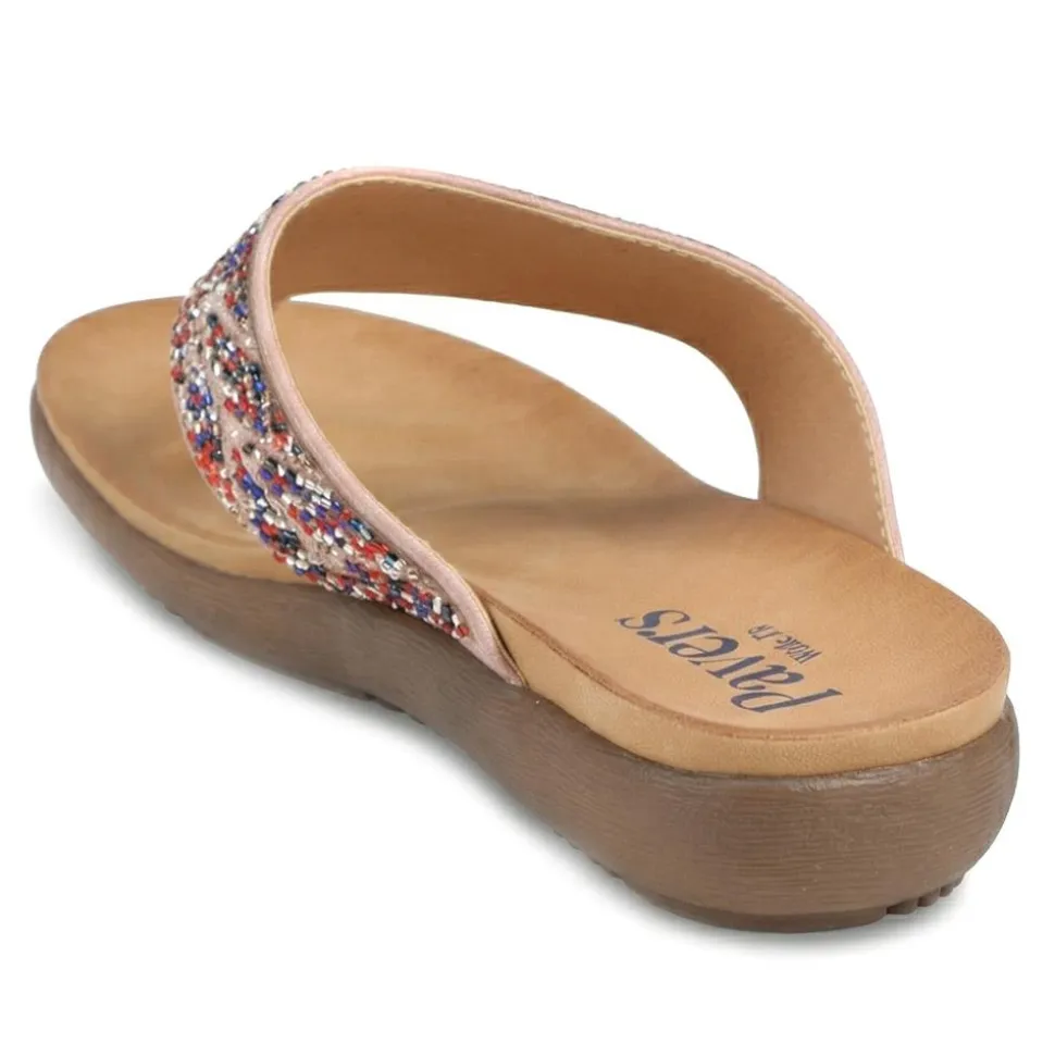 Wide Fit Jewelled Cushioned Toe Post Sandals - Multi
