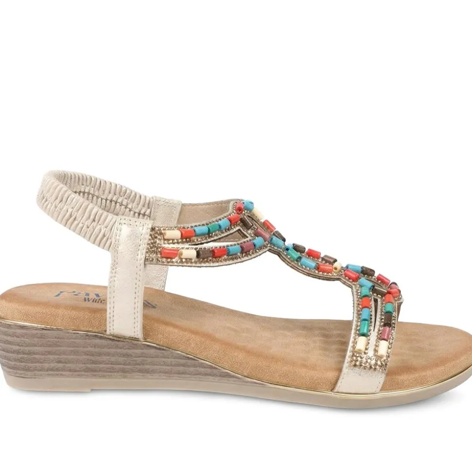 Wide Fit Jewelled Elastic Fit Sandals - Soft Gold