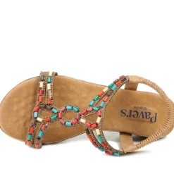 Wide Fit Jewelled Elastic Fit Sandals - Tan