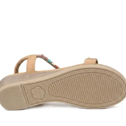 Wide Fit Jewelled Elastic Fit Sandals - Tan