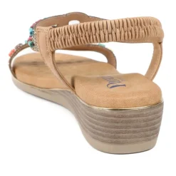 Wide Fit Jewelled Elastic Fit Sandals - Tan