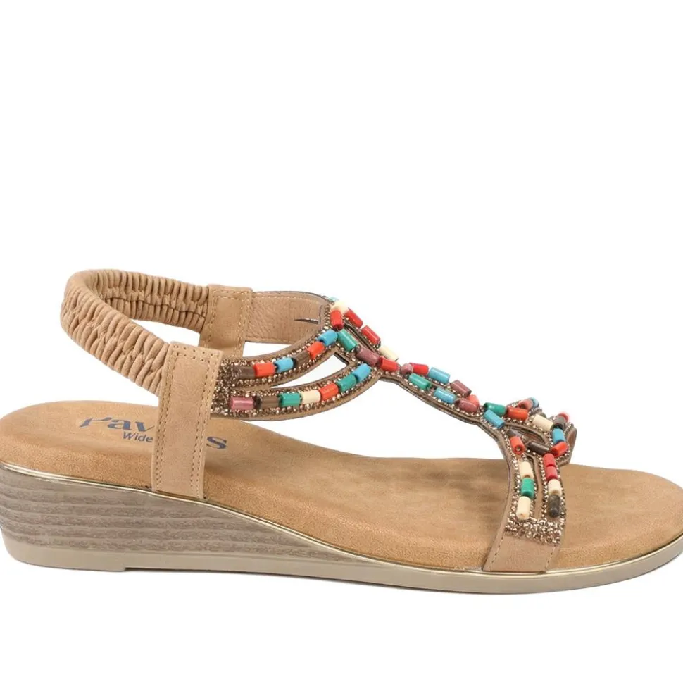 Wide Fit Jewelled Elastic Fit Sandals - Tan