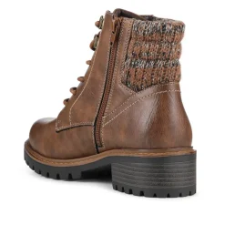 Wide Fit Knitted Cuff Ankle Boots - Brown