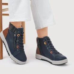 Wide Fit Knitted Cuff Ankle Boots - Navy
