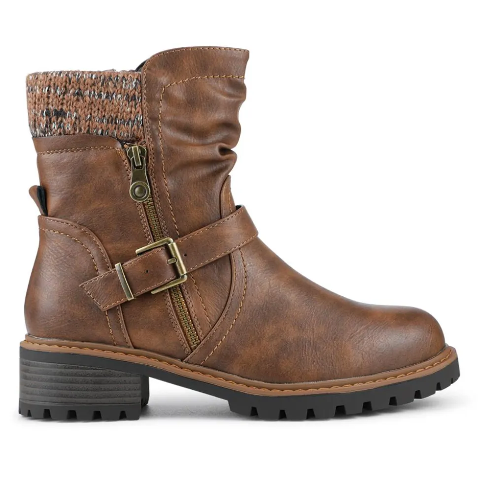 Wide Fit Knitted Cuff Slouch Boots - Tan