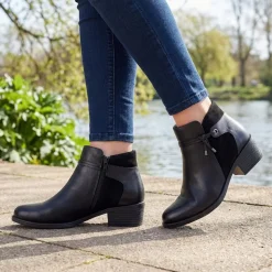 Wide-Fit Lace Detail Ankle Boots - Black