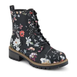 Wide Fit Lace Up Ankle Boots - Black Floral
