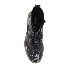 Wide Fit Lace Up Ankle Boots - Black Floral