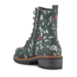 Wide Fit Lace Up Ankle Boots - Green Floral