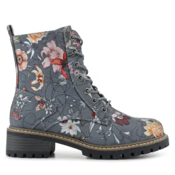 Wide Fit Lace Up Ankle Boots - Grey Floral