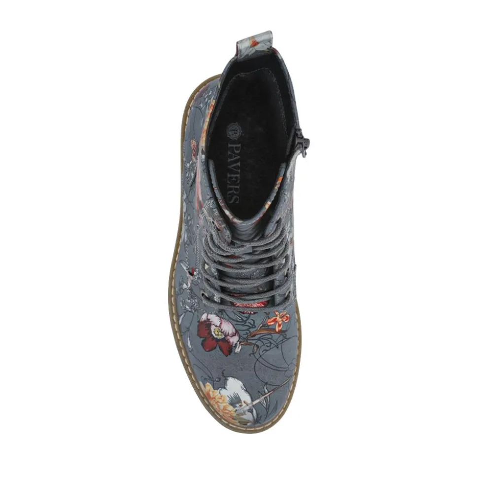 Wide Fit Lace Up Ankle Boots - Grey Floral
