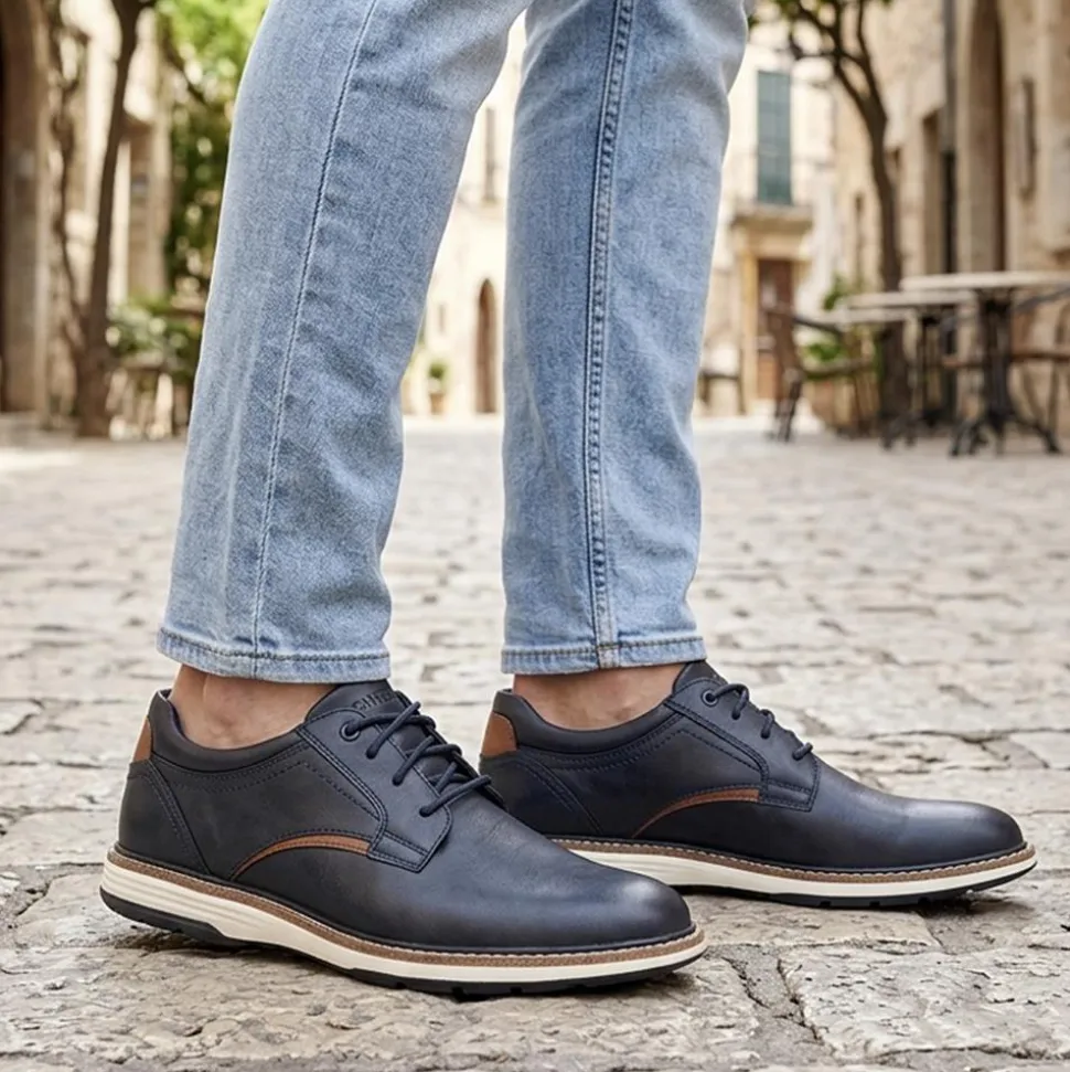 Wide Fit Lace-Up Casual Shoes - Navy