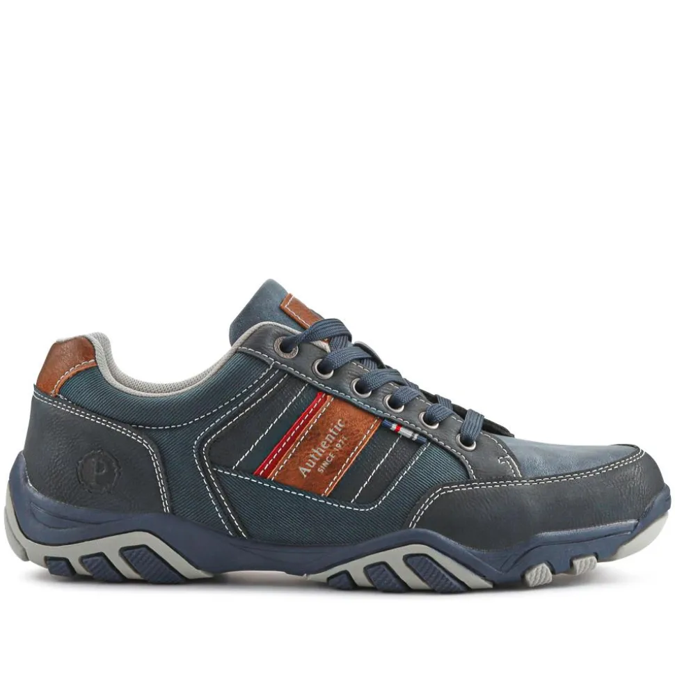 Wide Fit Lace Up Casual Trainers - Navy Multi