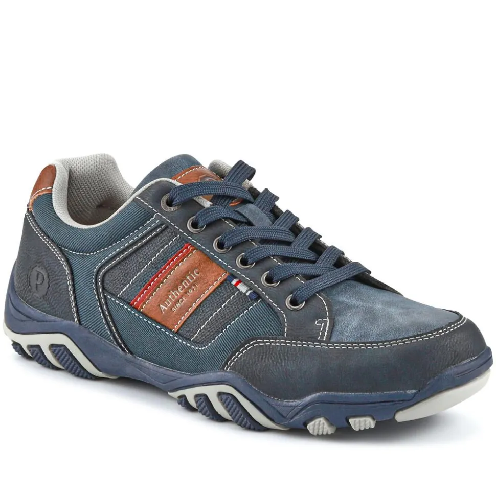 Wide Fit Lace Up Casual Trainers - Navy Multi