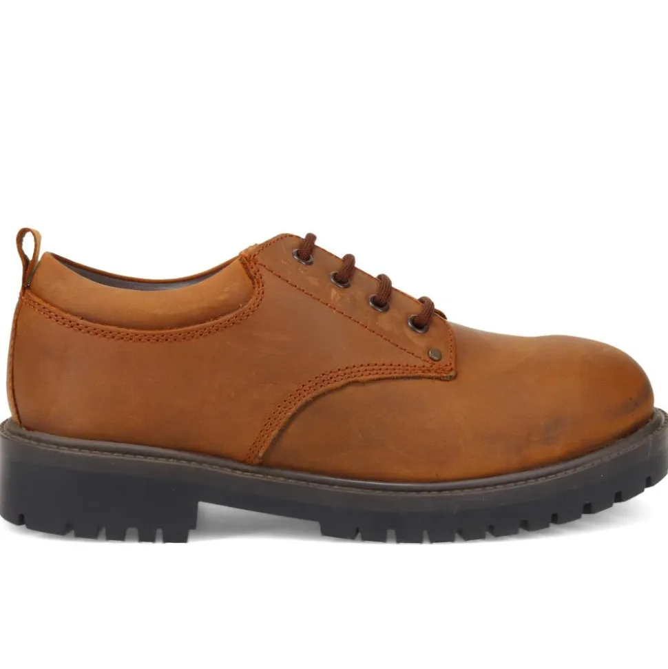 Wide Fit Lace Up Leather Shoes - Rust