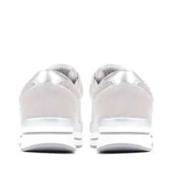 Wide Fit Lace-Up Leather Trainers - Silver
