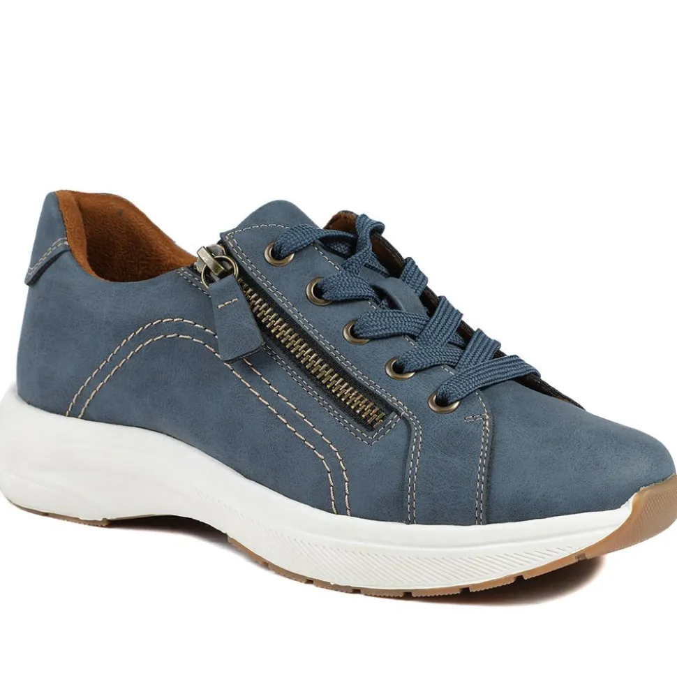 Wide Fit Lace Up Shoes with Functional Zip - Navy