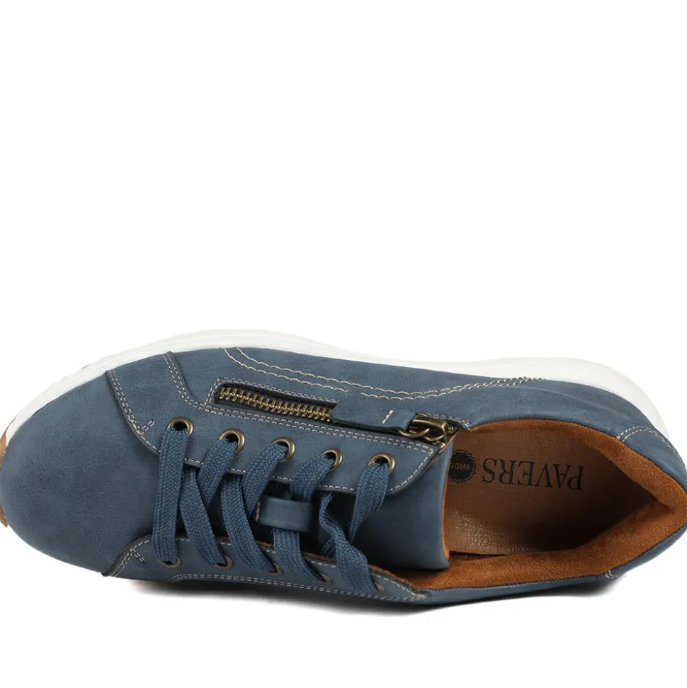 Wide Fit Lace Up Shoes with Functional Zip - Navy