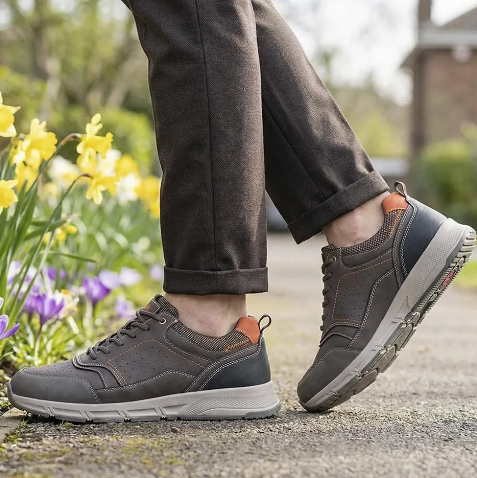 Wide Fit Lace Up Shoes With Grip Sole - Brown