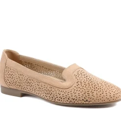 Wide Fit Laser Cut Slip On Shoes - Beige