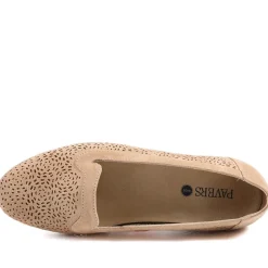 Wide Fit Laser Cut Slip On Shoes - Beige