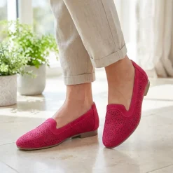 Wide Fit Laser Cut Slip On Shoes - Fuschia