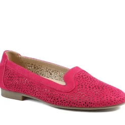 Wide Fit Laser Cut Slip On Shoes - Fuschia