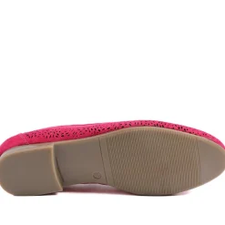 Wide Fit Laser Cut Slip On Shoes - Fuschia