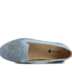 Wide Fit Laser Cut Slip On Shoes - Light Blue