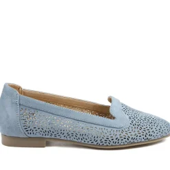 Wide Fit Laser Cut Slip On Shoes - Light Blue