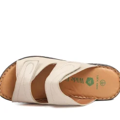 Wide Fit Leather Adjustable Fastening Sandals - Beige