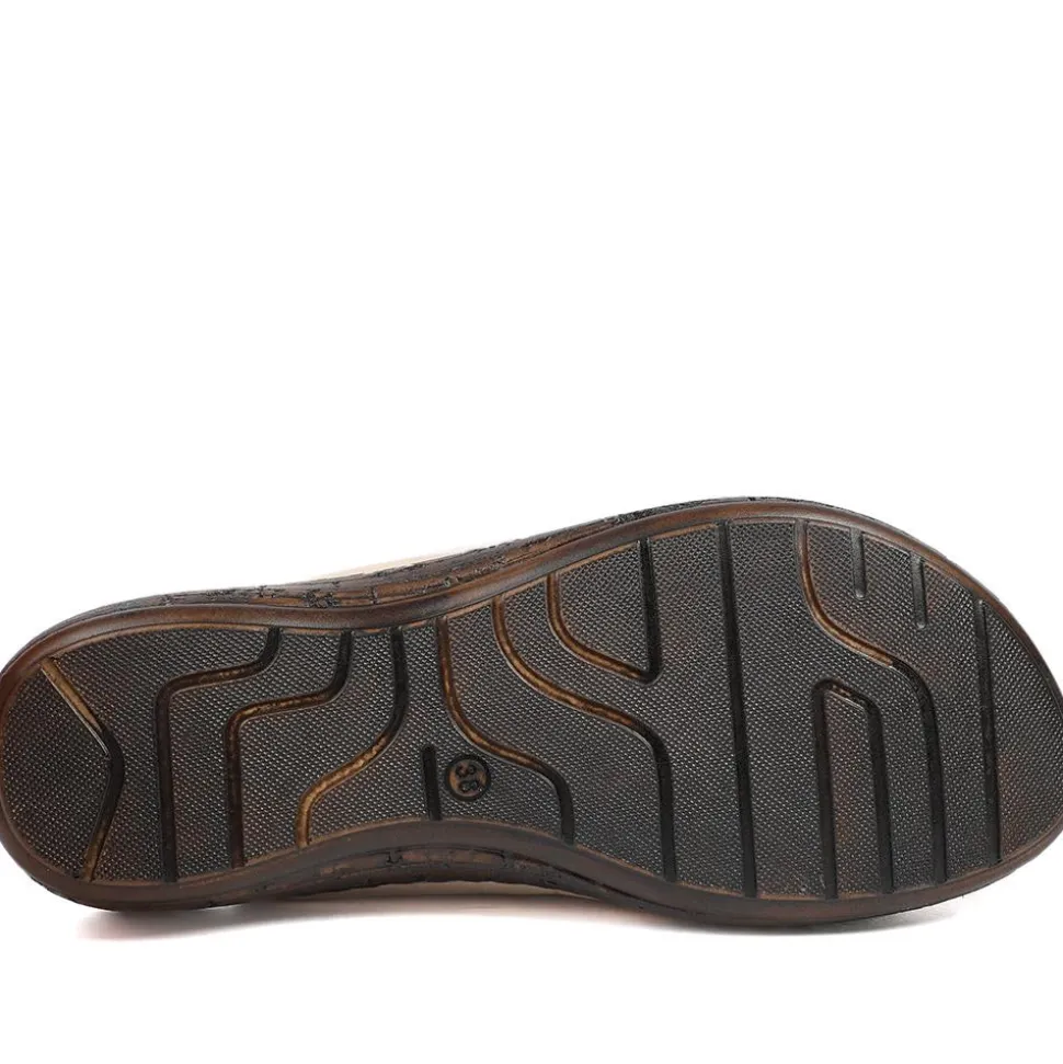 Wide Fit Leather Adjustable Fastening Sandals - Beige