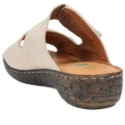 Wide Fit Leather Adjustable Fastening Sandals - Beige