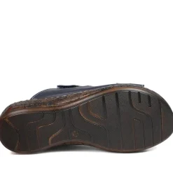 Wide Fit Leather Adjustable Fastening Sandals - Navy