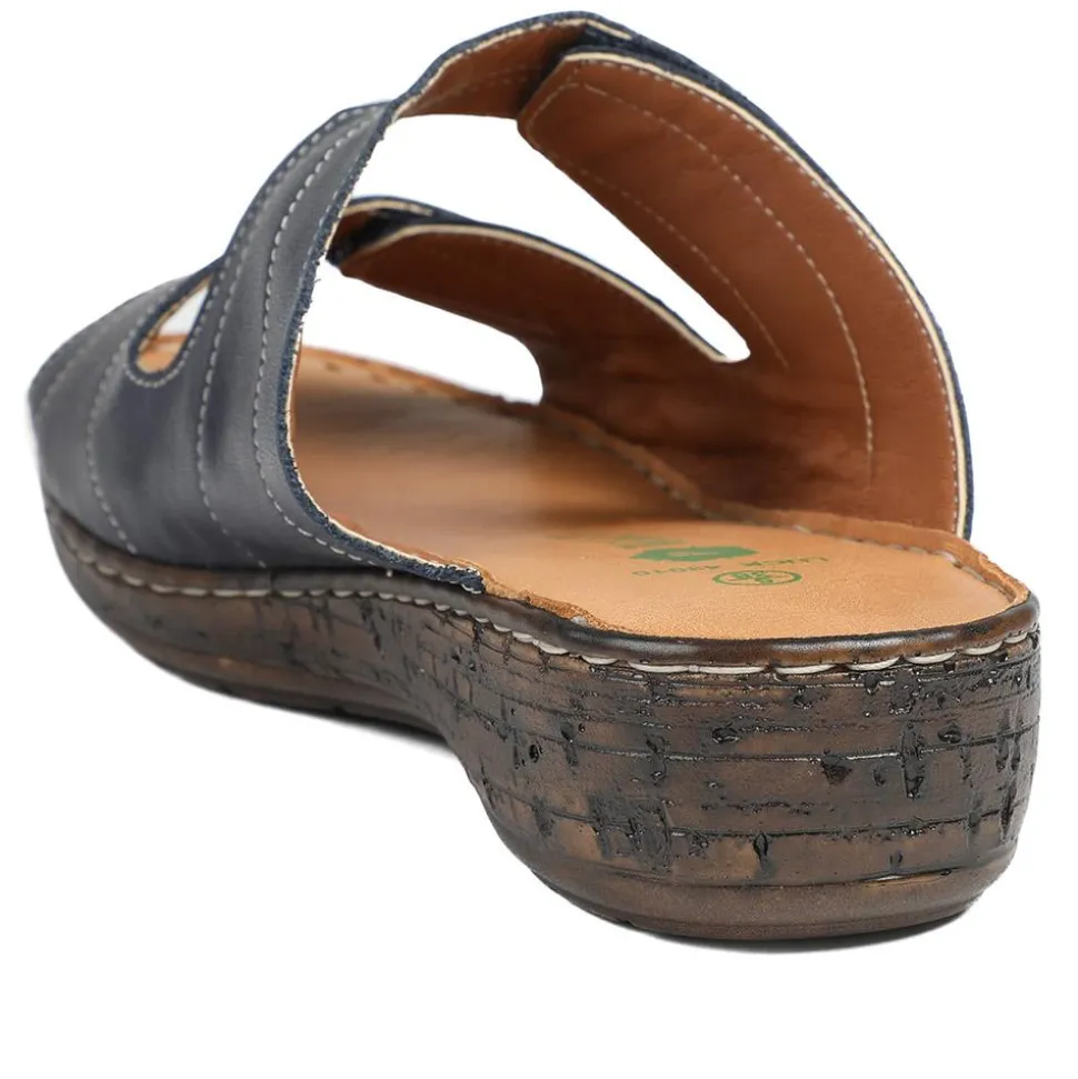 Wide Fit Leather Adjustable Fastening Sandals - Navy