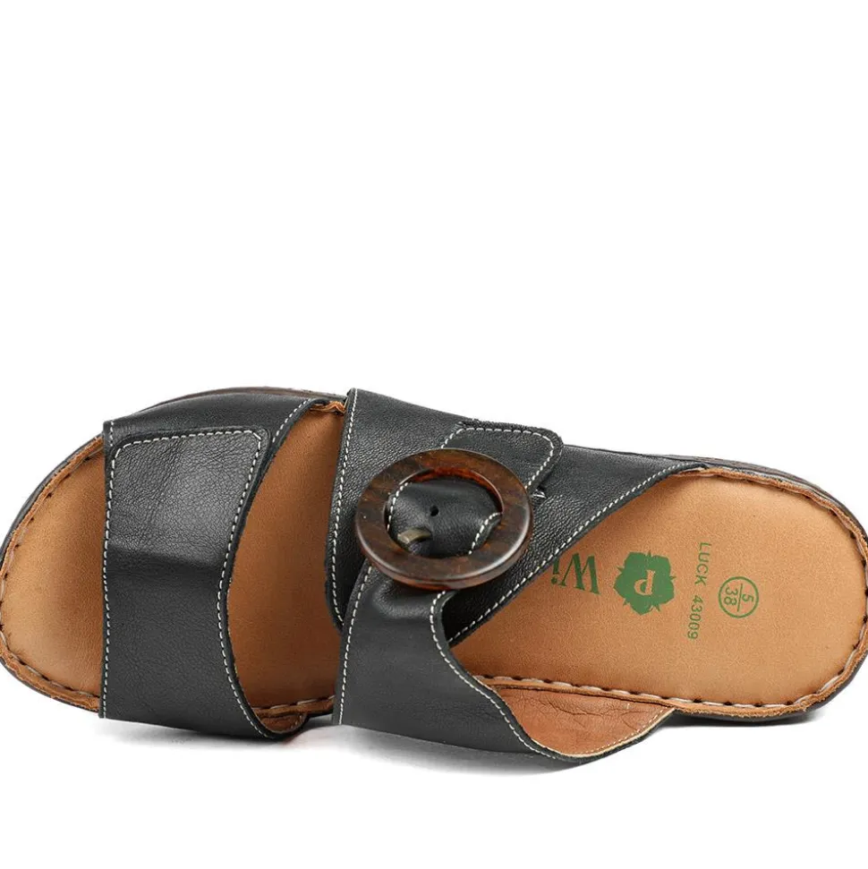 Wide Fit Leather Adjustable Fasten Sandals - Black