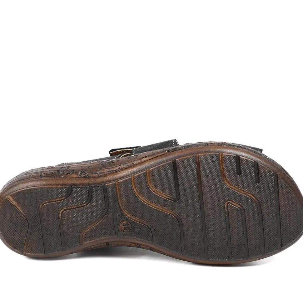 Wide Fit Leather Adjustable Fasten Sandals - Black