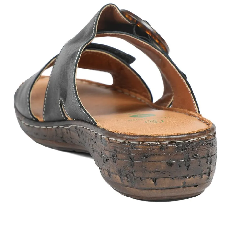 Wide Fit Leather Adjustable Fasten Sandals - Black