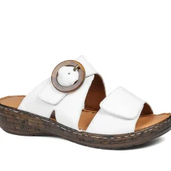 Wide Fit Leather Adjustable Fasten Sandals - White